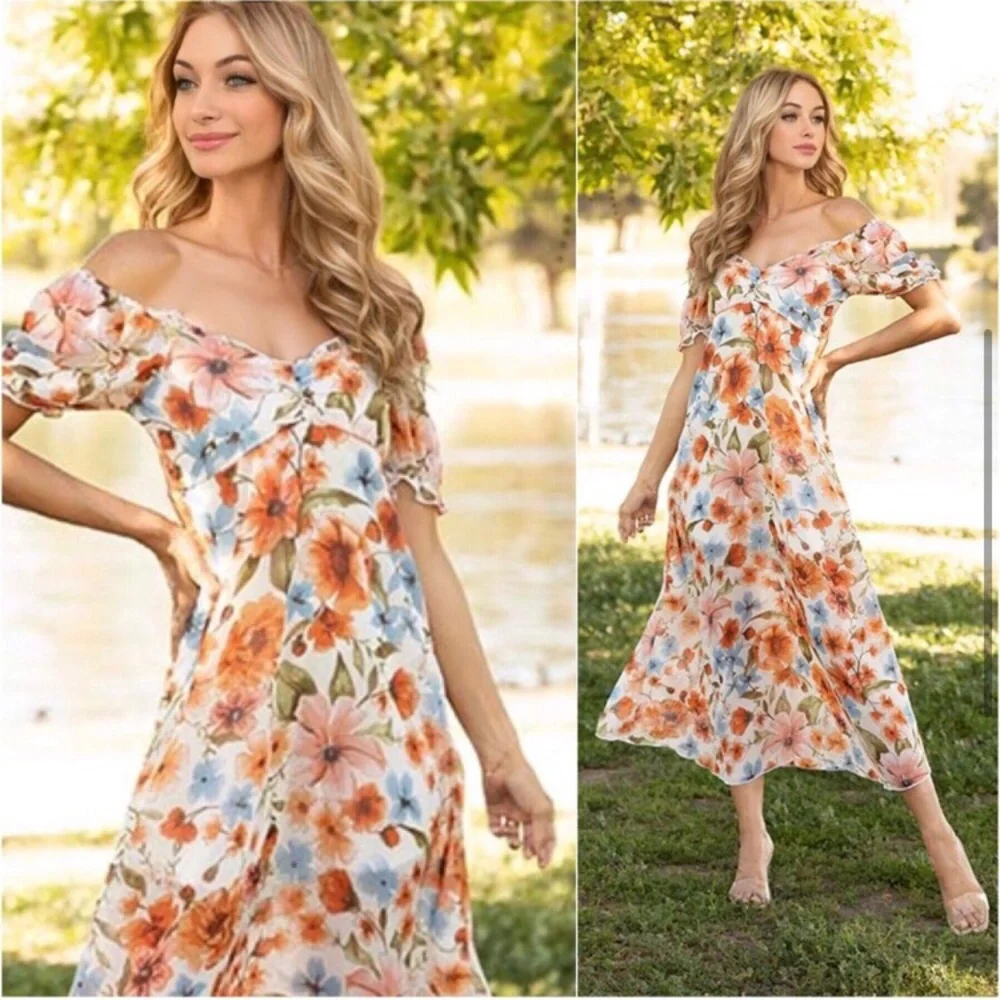 Beautiful empire waist spring summer floral maxi dress - Picture 3 of 5